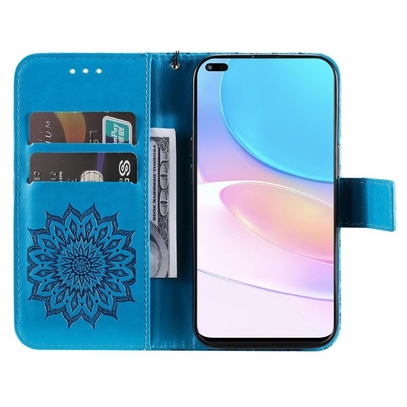 Folio-hoesje voor Huawei Nova 8i / Honor 50 Lite Met Ketting Zonnebloem