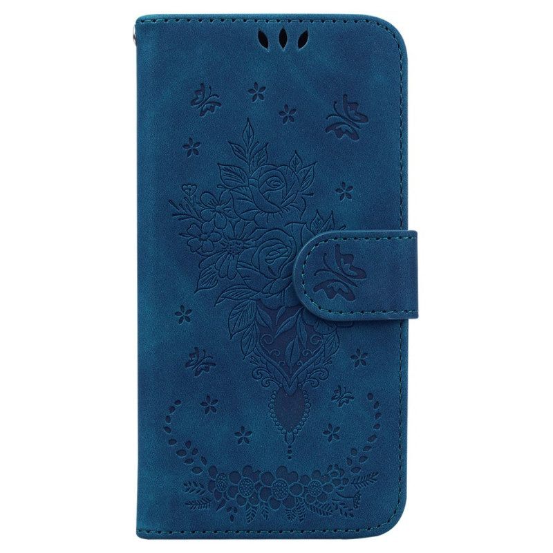 Folio-hoesje voor Xiaomi 13 Pro Met Ketting Strappy Rozen En Vlinders