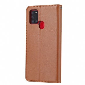 Folio-hoesje voor Samsung Galaxy A21s Stand Case Met Leren Effect