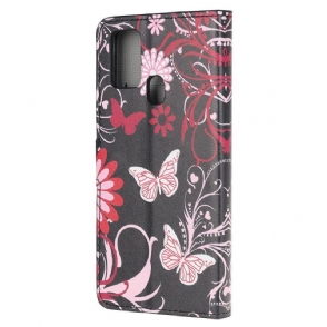 Folio-hoesje voor Samsung Galaxy A21s Vlinders En Bloemen