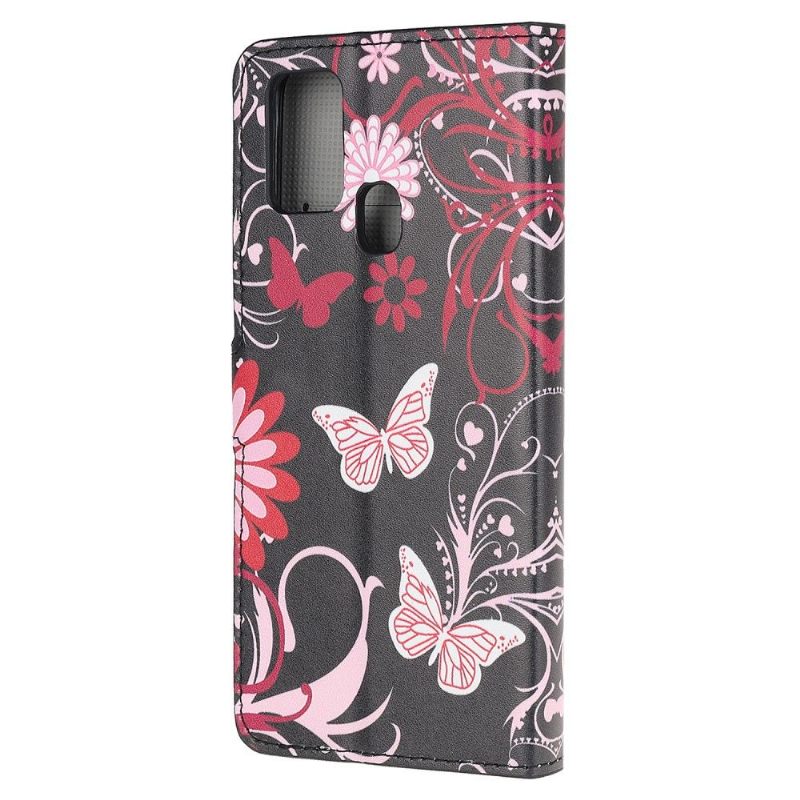 Folio-hoesje voor Samsung Galaxy A21s Vlinders En Bloemen