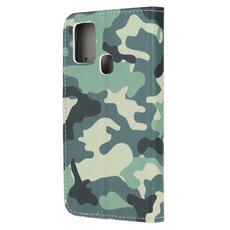 Leren Hoesje voor Samsung Galaxy A21s Bescherming Militaire Camouflage