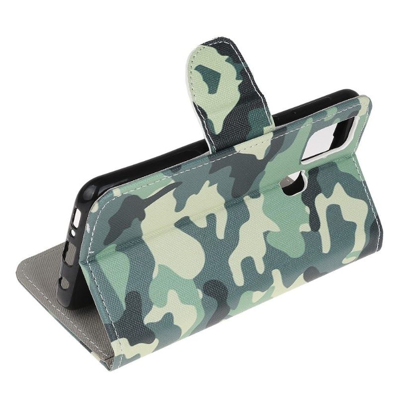 Leren Hoesje voor Samsung Galaxy A21s Bescherming Militaire Camouflage