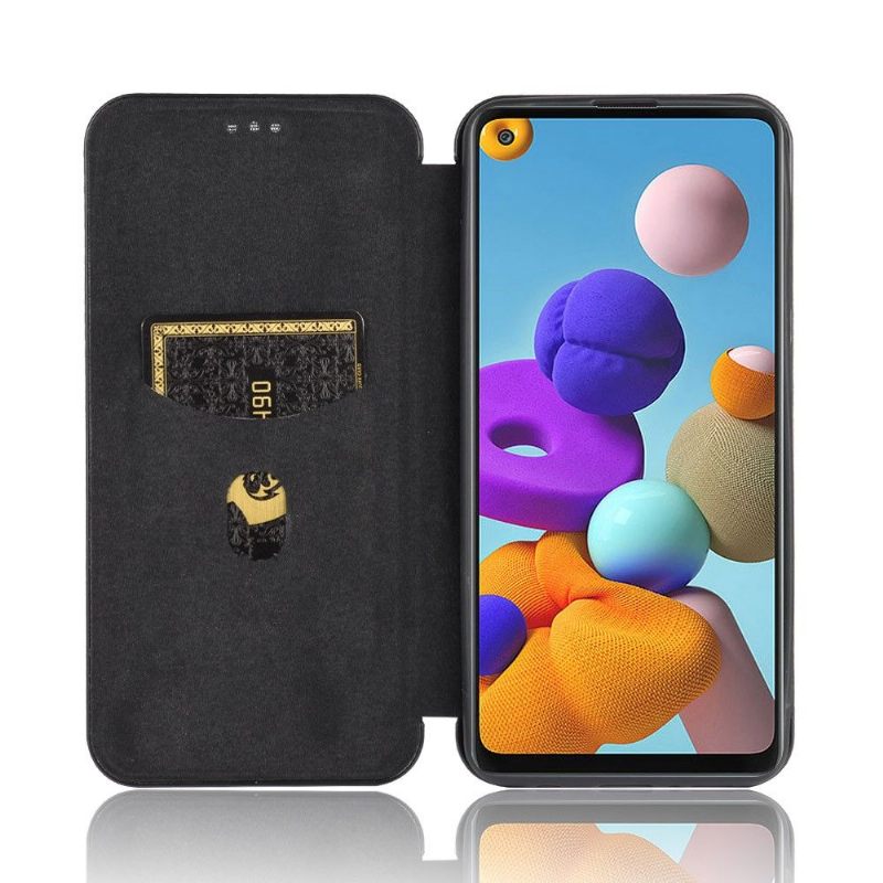 Leren Hoesje voor Samsung Galaxy A21s Koolstofvezeleffect