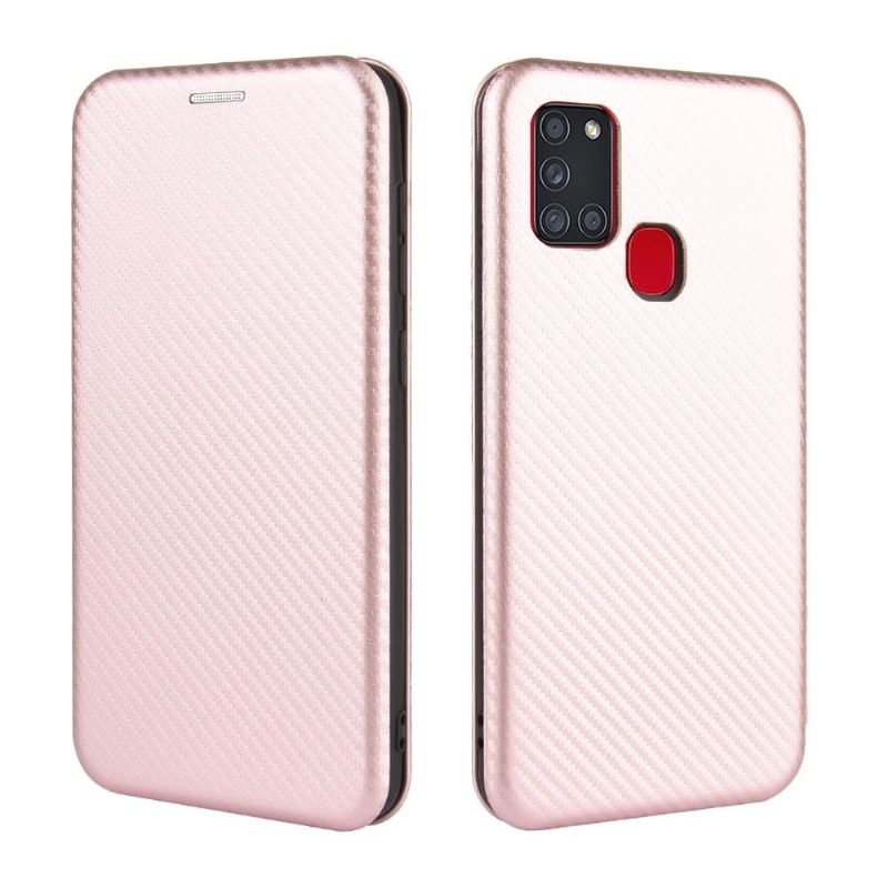 Leren Hoesje voor Samsung Galaxy A21s Koolstofvezeleffect