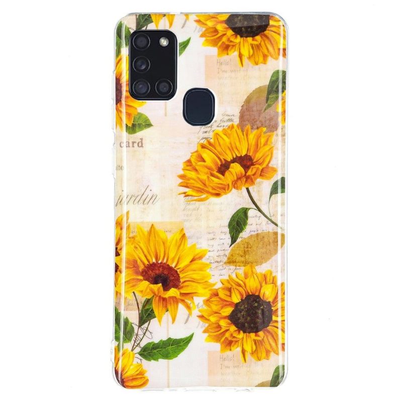 Telefoonhoesje voor Samsung Galaxy A21s Bescherming Vintage Zonnebloem Fluorescerend