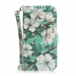 Leren Hoesje voor iPhone 14 Plus Met Ketting Riem Bloemtakken