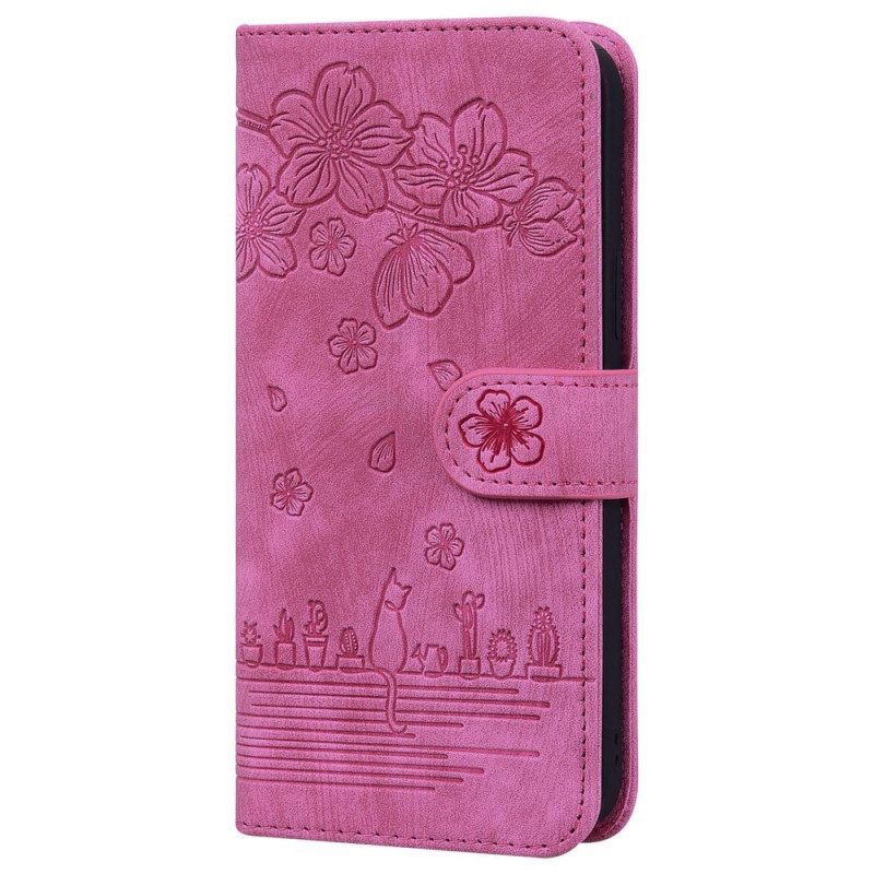 Folio-hoesje voor Xiaomi 12 / 12X Met Ketting Bloemen String Kat