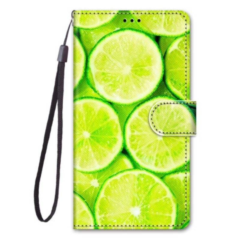 Leren Hoesje voor Xiaomi 12 / 12X Met Ketting Limoenen Strippen