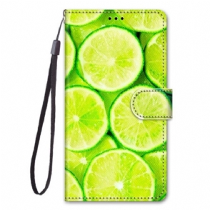 Leren Hoesje voor Xiaomi 12 / 12X Met Ketting Limoenen Strippen