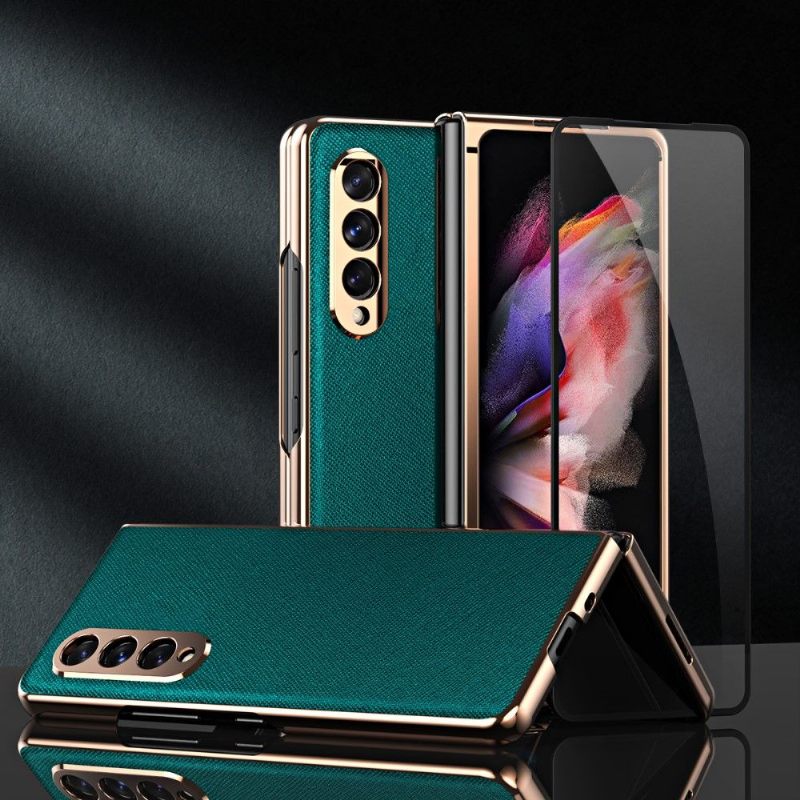 Hoesje voor Samsung Galaxy Z Fold 3 5G Luxe + Beschermfolie