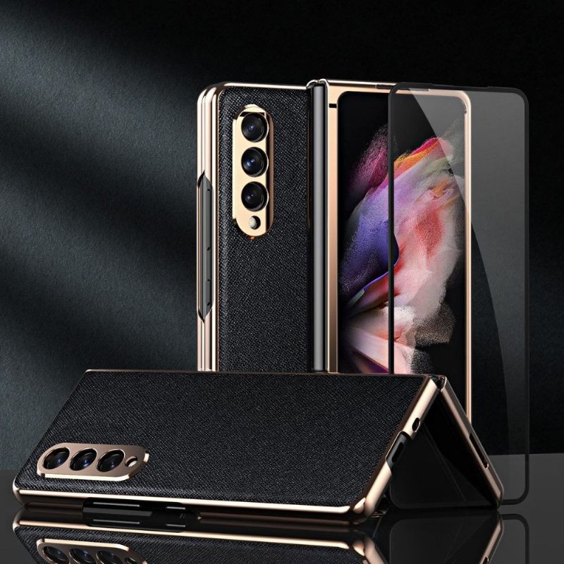 Hoesje voor Samsung Galaxy Z Fold 3 5G Luxe + Beschermfolie