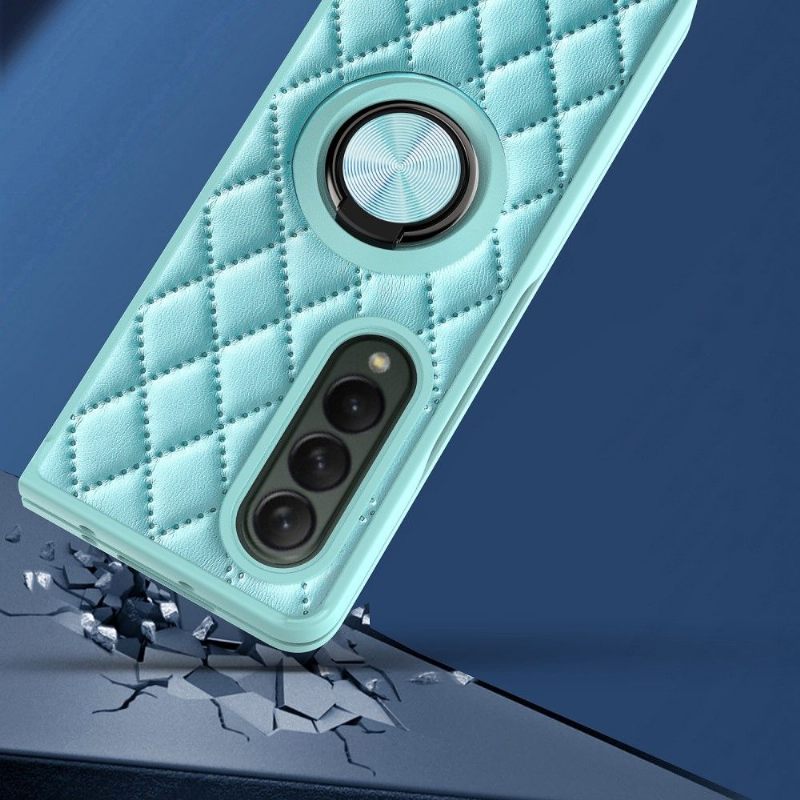 Telefoonhoesje voor Samsung Galaxy Z Fold 3 5G Gewatteerd Leereffect Met Steunring