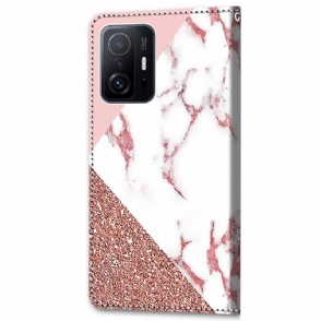 Folio-hoesje voor Xiaomi 11T / 11T Pro Anti-fall Glittermarmer