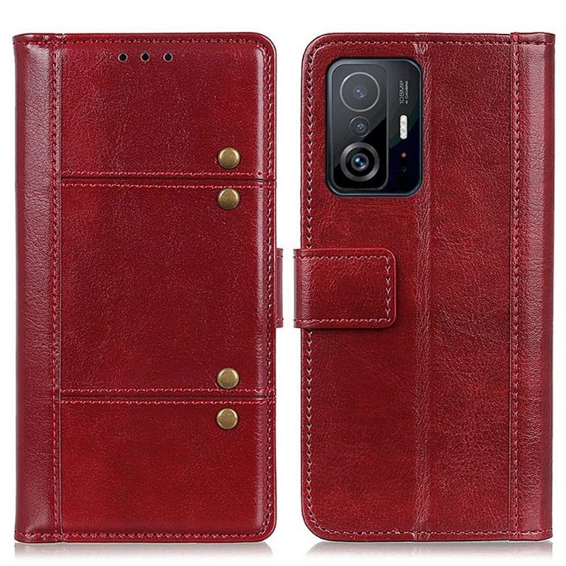 Folio-hoesje voor Xiaomi 11T / 11T Pro Ledereffect Met Klinknagels