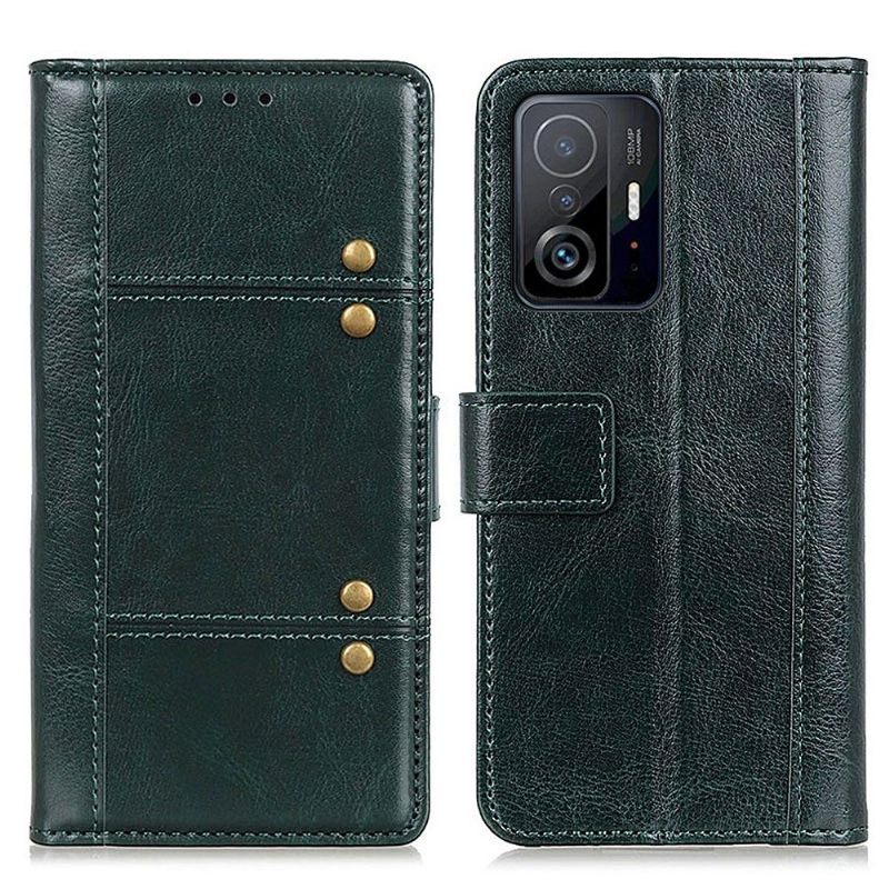 Folio-hoesje voor Xiaomi 11T / 11T Pro Ledereffect Met Klinknagels