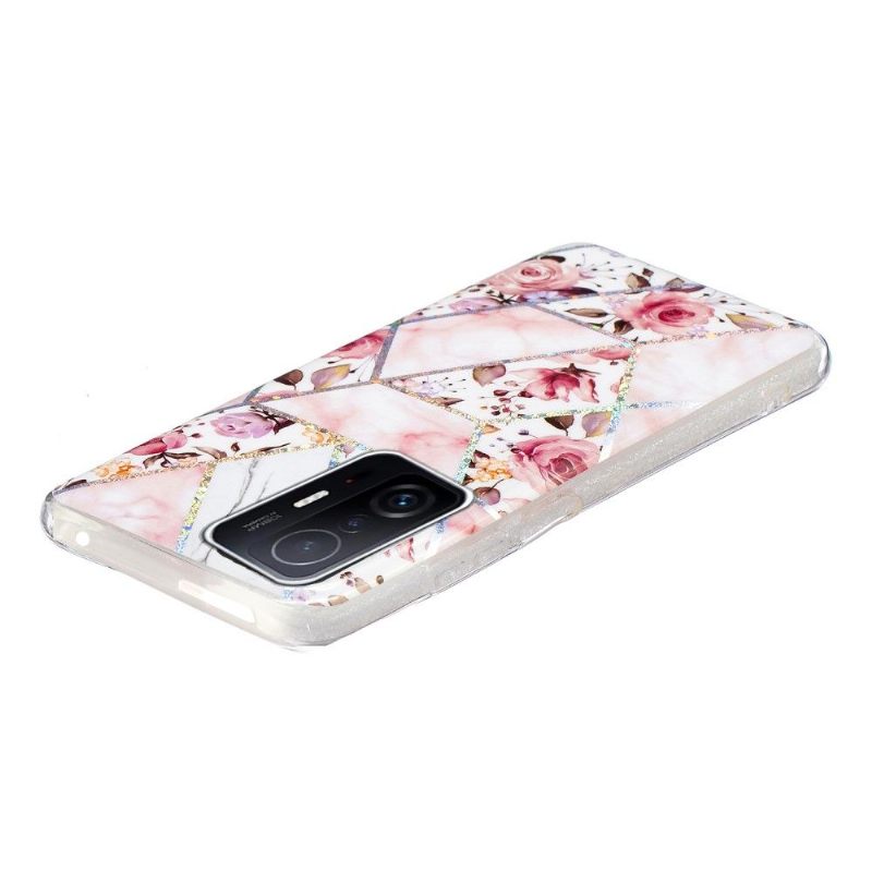 Hoesje voor Xiaomi 11T / 11T Pro Siliconenmarmer En Bloemen