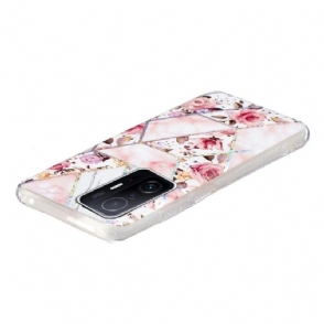 Hoesje voor Xiaomi 11T / 11T Pro Siliconenmarmer En Bloemen