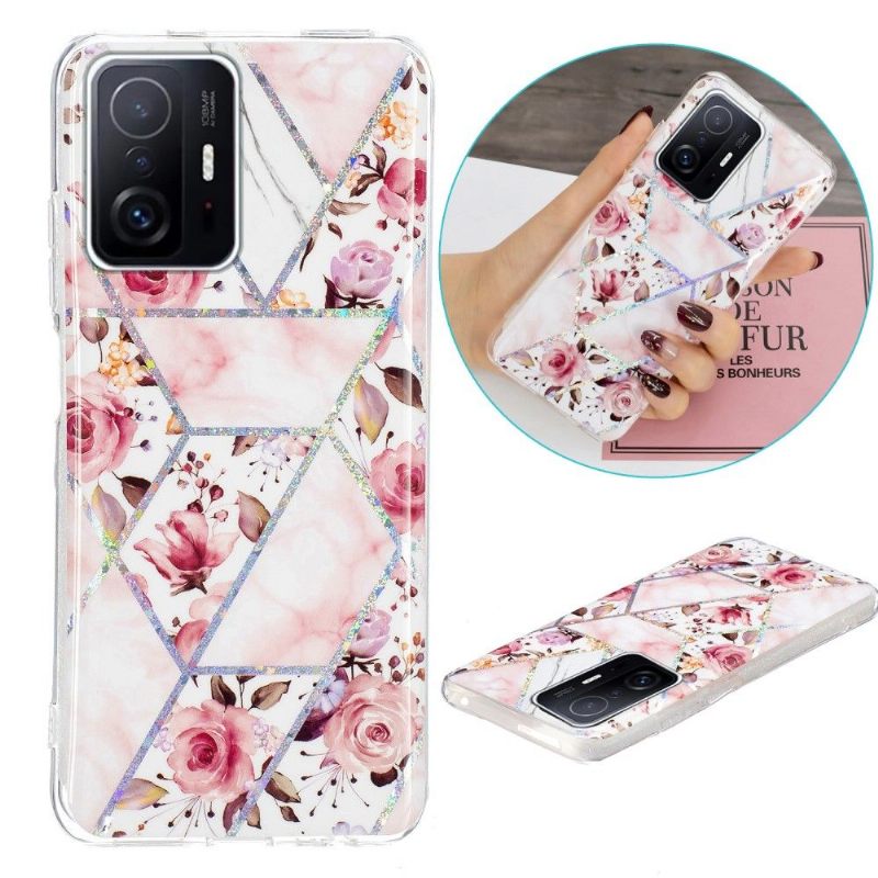 Hoesje voor Xiaomi 11T / 11T Pro Siliconenmarmer En Bloemen