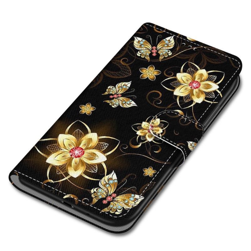 Leren Hoesje voor Xiaomi 11T / 11T Pro Bescherming Vlinders En Gouden Bloemen