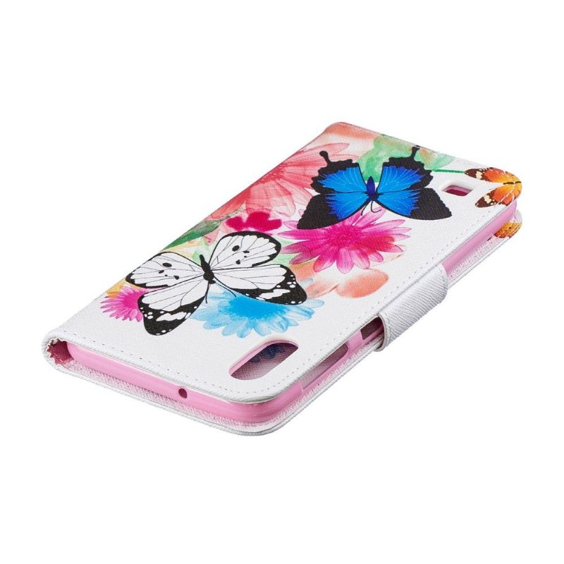 Cover voor Samsung Galaxy A10 Vlinders En Kleurrijke Bloemen