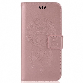 Folio-hoesje voor iPhone 14 Pro Met Ketting Uil Dromenvanger Met Riem