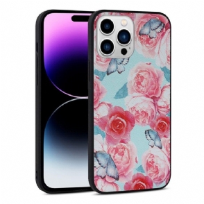 Hoesje voor iPhone 14 Pro Kunstleer Bloemen