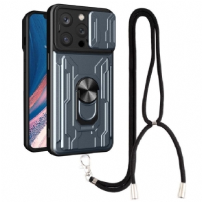 Hoesje voor iPhone 14 Pro Met Koord Kaarthouder Lanyard En Standaard