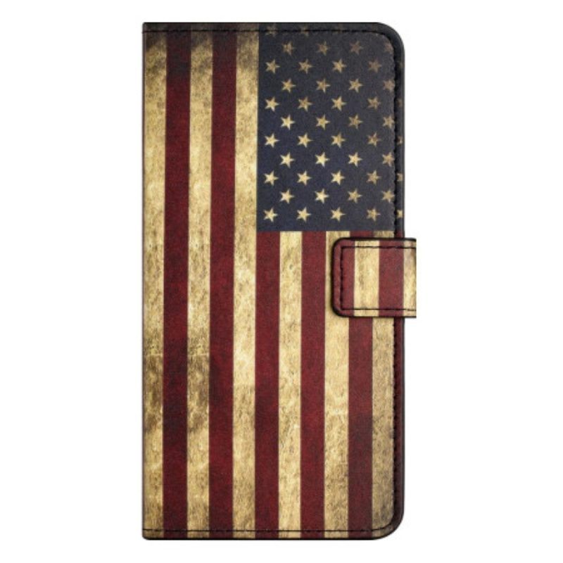 Leren Hoesje voor iPhone 14 Pro Vintage Amerikaanse Vlag