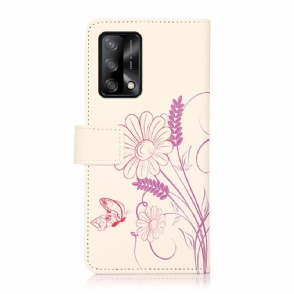 Flip Case voor Oppo A74 4G Bloemen En Vlinder Illustratie