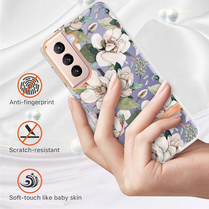 Hoesje voor Samsung Galaxy S21 Plus 5G Anti-fall Witte Bloem Gardenia