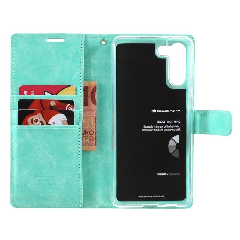 Leren Hoesje voor Samsung Galaxy S21 Plus 5G Bescherming Mercury Blue Moon-imitatieleer