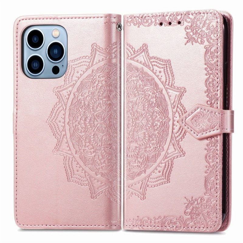 Folio-hoesje voor iPhone 13 Pro Mandala Met Imitatieleer Reliëf