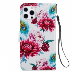 Folio-hoesje voor iPhone 13 Pro Pauwbloem