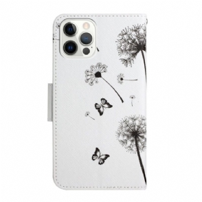 Leren Hoesje voor iPhone 13 Pro Paar En Paardebloemen