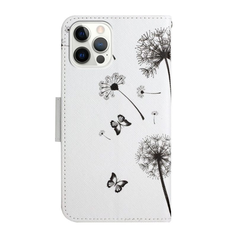 Leren Hoesje voor iPhone 13 Pro Paar En Paardebloemen