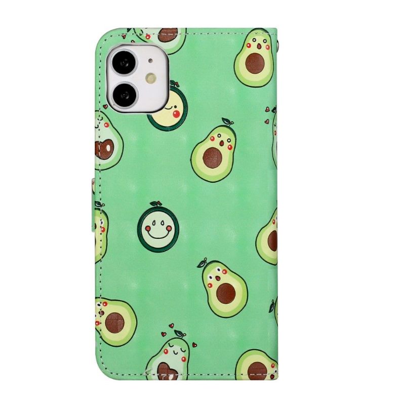 Folio-hoesje voor iPhone 11 Kawaii Avocado + Schouderriem