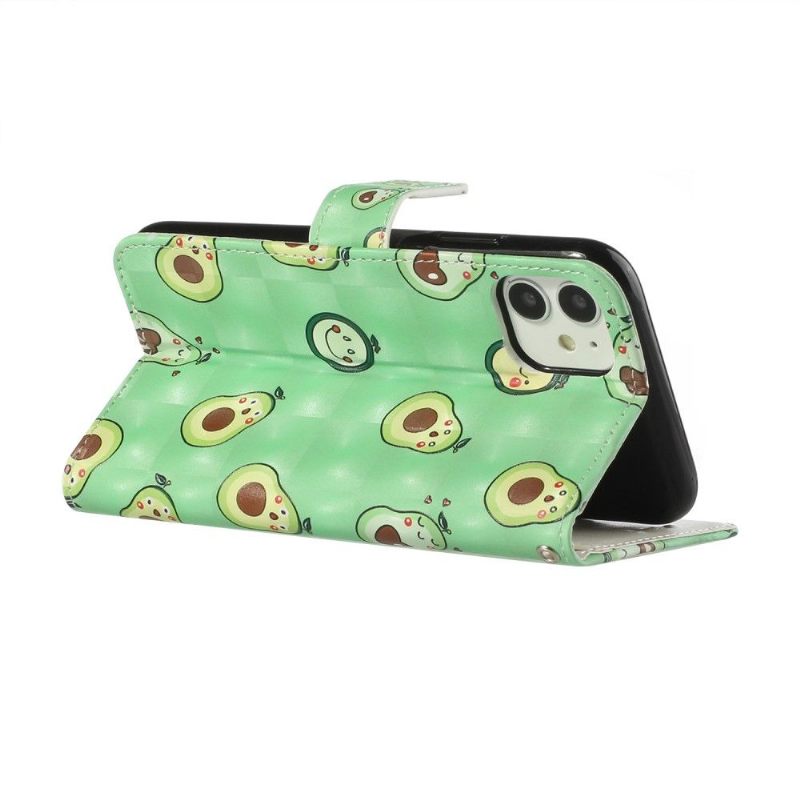 Folio-hoesje voor iPhone 11 Kawaii Avocado + Schouderriem