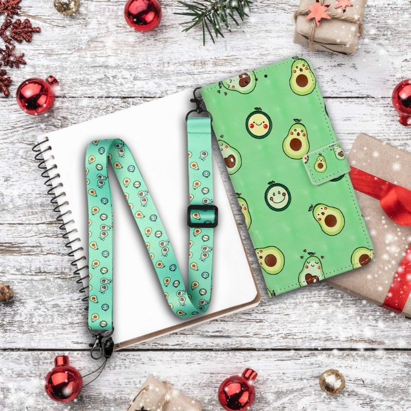 Folio-hoesje voor iPhone 11 Kawaii Avocado + Schouderriem