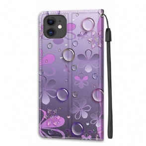 Folio-hoesje voor iPhone 11 Violette Bloemen Illustratie