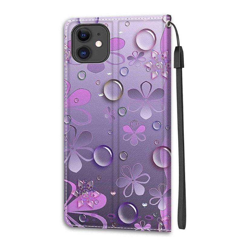 Folio-hoesje voor iPhone 11 Violette Bloemen Illustratie