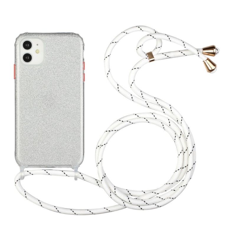 Hoesje voor iPhone 11 Glamour Pailletten Riem Koord