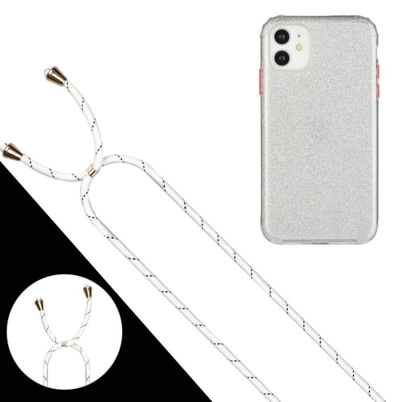 Hoesje voor iPhone 11 Glamour Pailletten Riem Koord