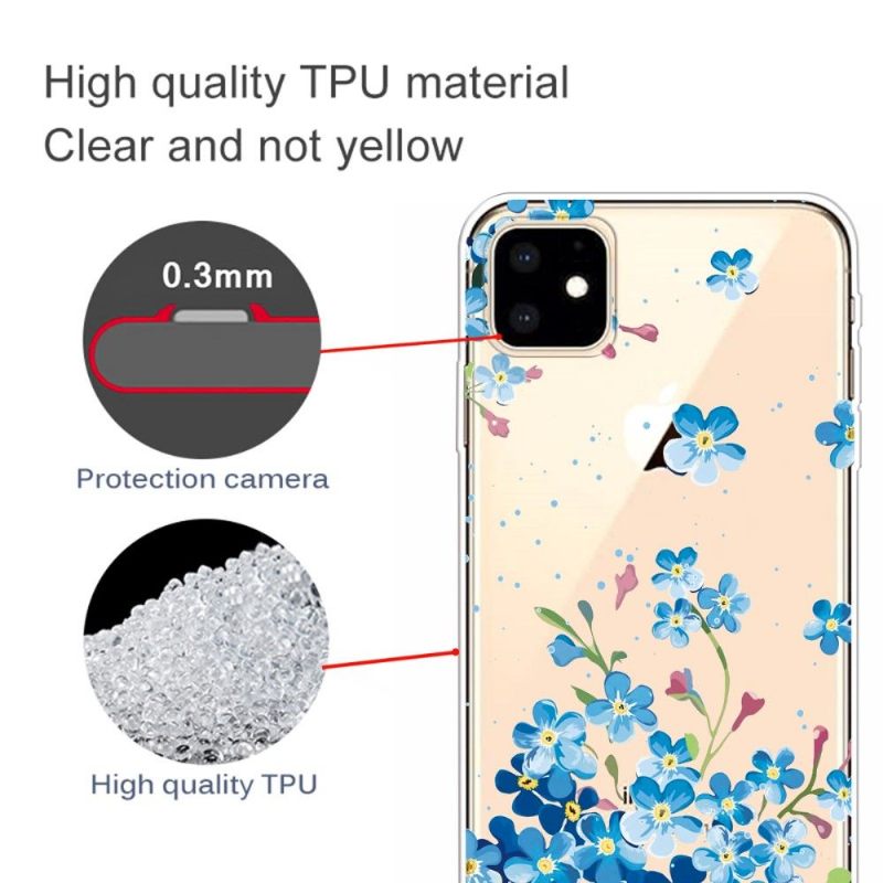 Hoesje voor iPhone 11 Transparante Blauwe Bloemen