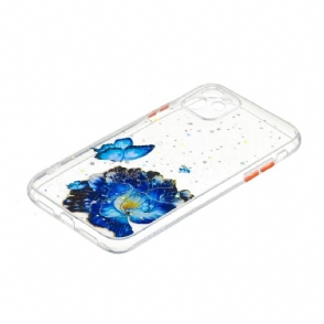 Hoesje voor iPhone 11 Transparante Blauwe Bloemen En Vlinders