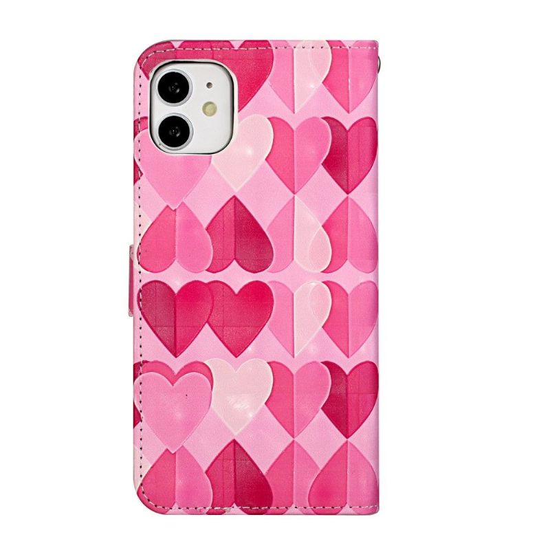 Leren Hoesje voor iPhone 11 Harten + Schouderriem