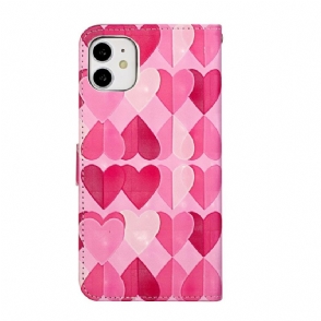 Leren Hoesje voor iPhone 11 Harten + Schouderriem