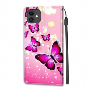 Leren Hoesje voor iPhone 11 Roze Vlinders