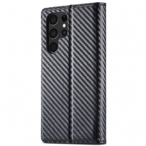 Flip Case voor Samsung Galaxy S22 Ultra 5G Folio-hoesje Koolstofvezel Omdraaien