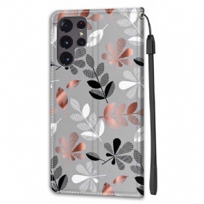 Flip Case voor Samsung Galaxy S22 Ultra 5G Illustratie Van Wilde Bladeren